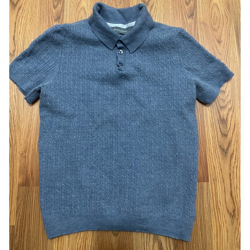 Grayson & Dunn Polo Mens Small Merino Wool Textured Knit Blue Slim Fit
